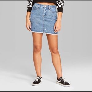 studded denim mini skirt
